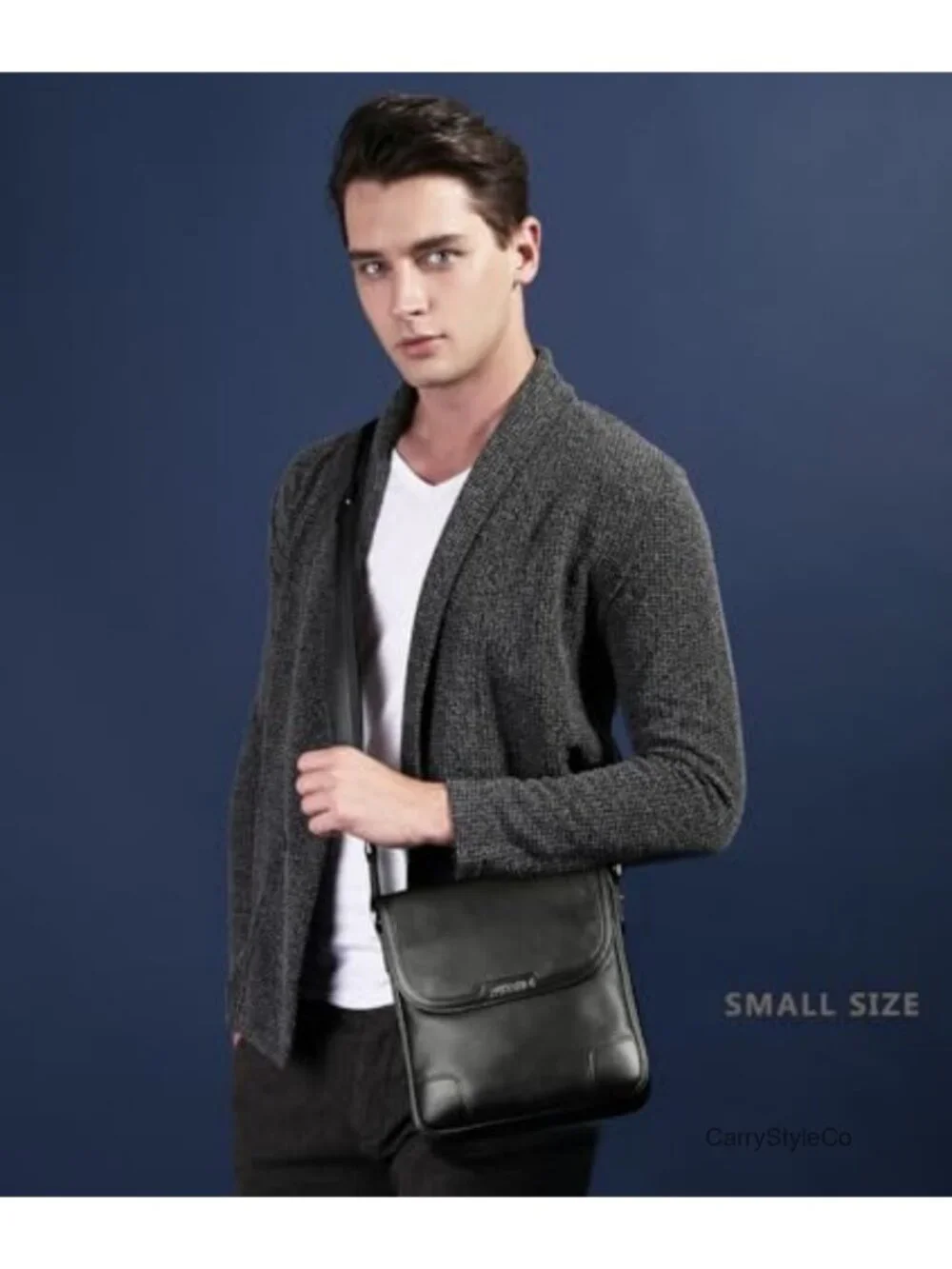 Full Grain Cowhide Messenger Bag for Men Tablet Business Crossbody